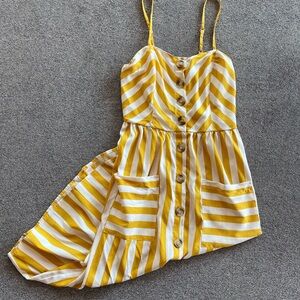 Yellow Striped Midi Dress
